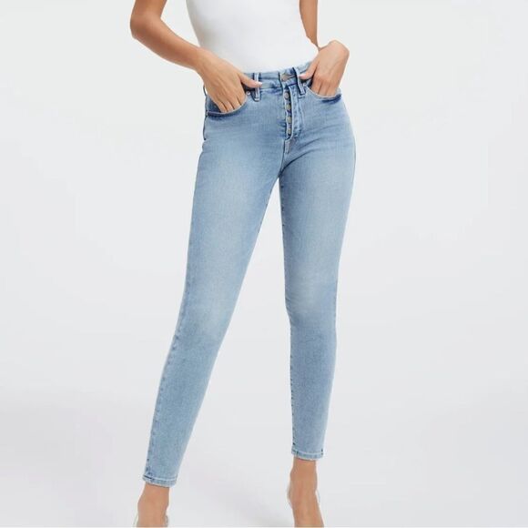 NEW GOOD AMERICAN Good Legs Button Fly Skinny Jeans Indigo317 2 - Picture 3 of 9